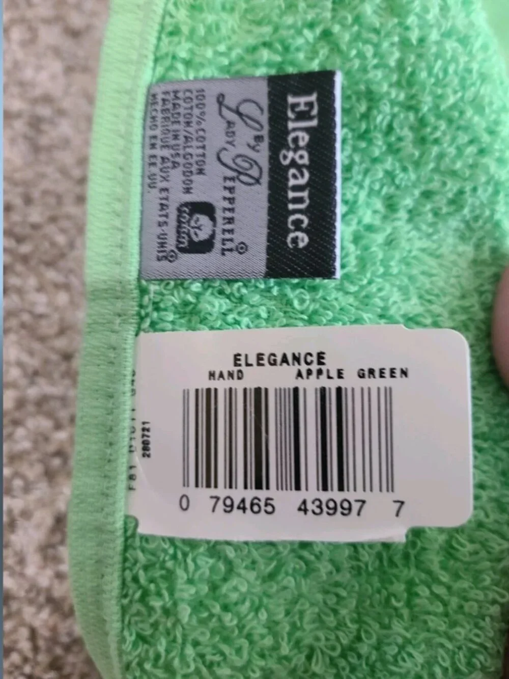 2 VTG NWT Elegance Lady Pepperell Hand Towels Apple Green 100% Cotton USA